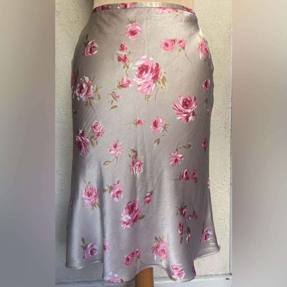 Banana Republic Floral Satin Midi Skirt - Pink and Cream